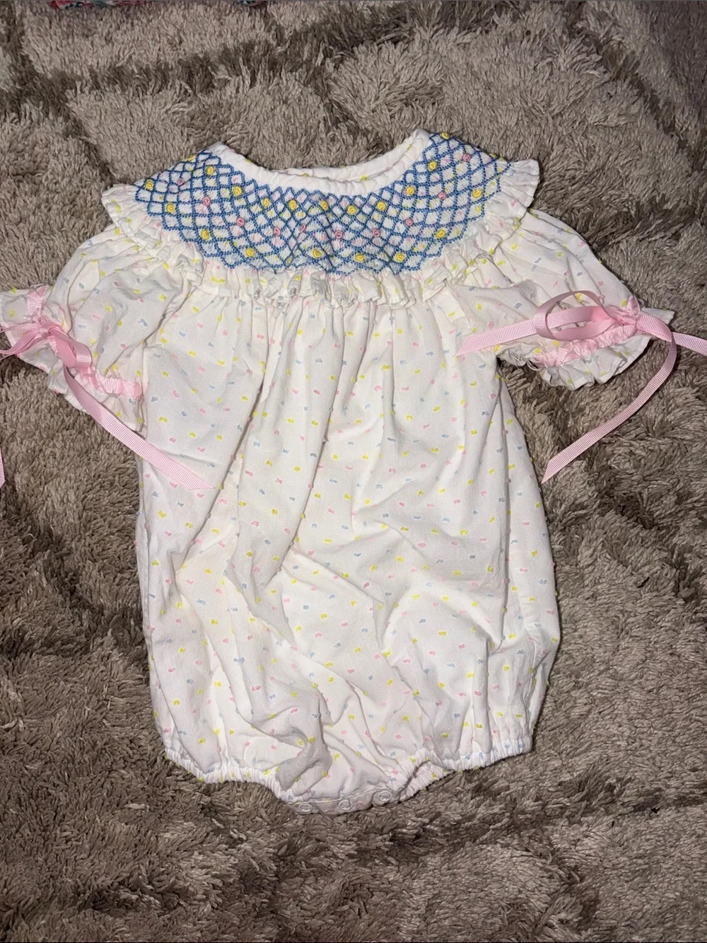 Smocked White Baby Bubble Romper